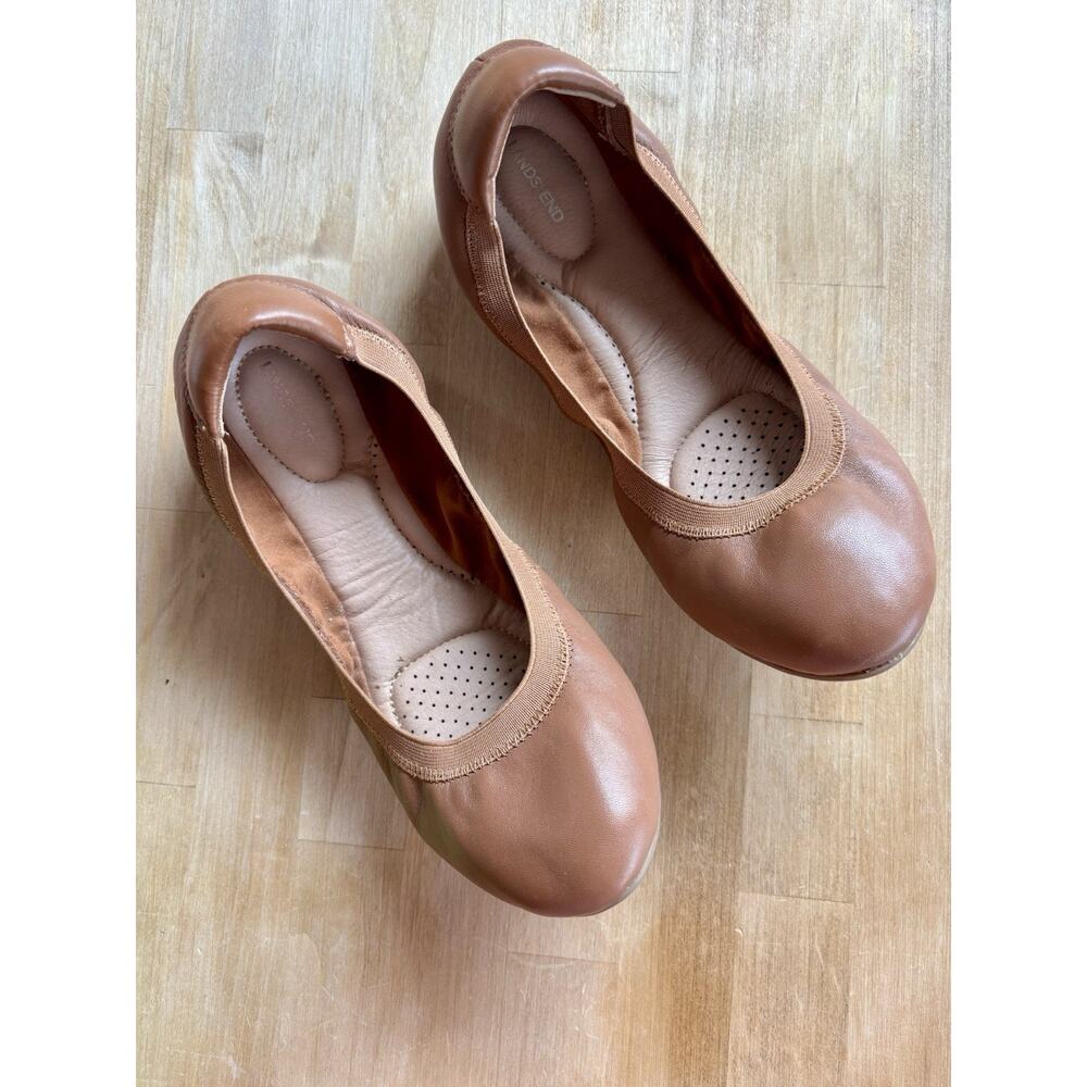Lands' End Comfort Slip On Leather Ballet Flats Cognac Brown Womens Sz 10D